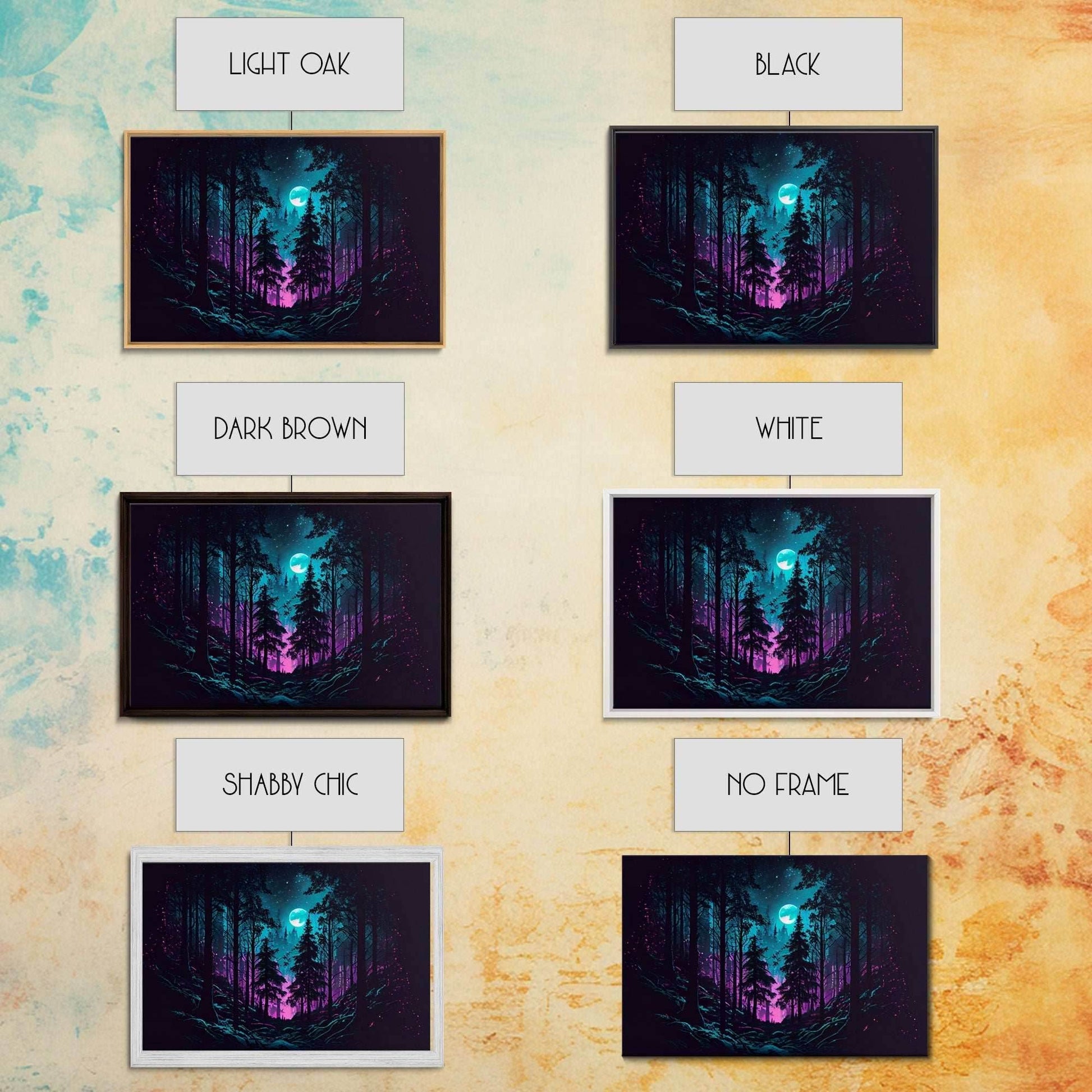 Turquoise and violet fantasy forest, aesthetic, framed canvas print - 8x12 Inches / Gallery Wrap Canvas - Ready To Hang