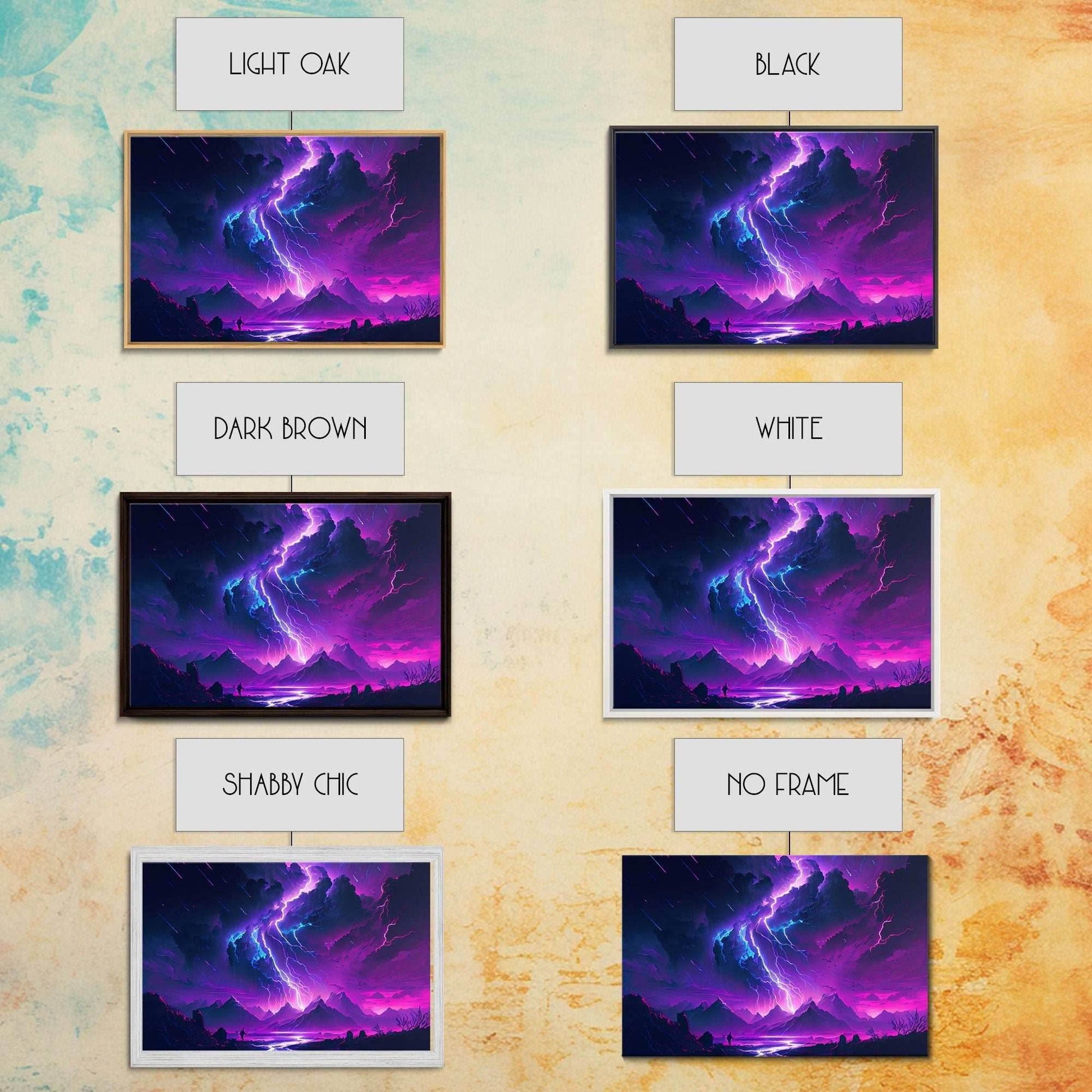 The Lightning Storm, framed canvas print, synthwave style fantasy art - 8x12 Inches / Gallery Wrap Canvas - Ready To Hang