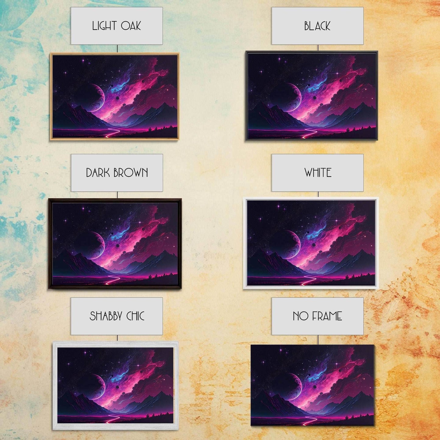 Alien Planet Fantasy Landscape Mountains Pink Voilet Fine Art Print, Wall Art Print, Wall Poster, Wall Décor - 8x12 Inches / Gallery Wrap Canvas - Ready To Hang