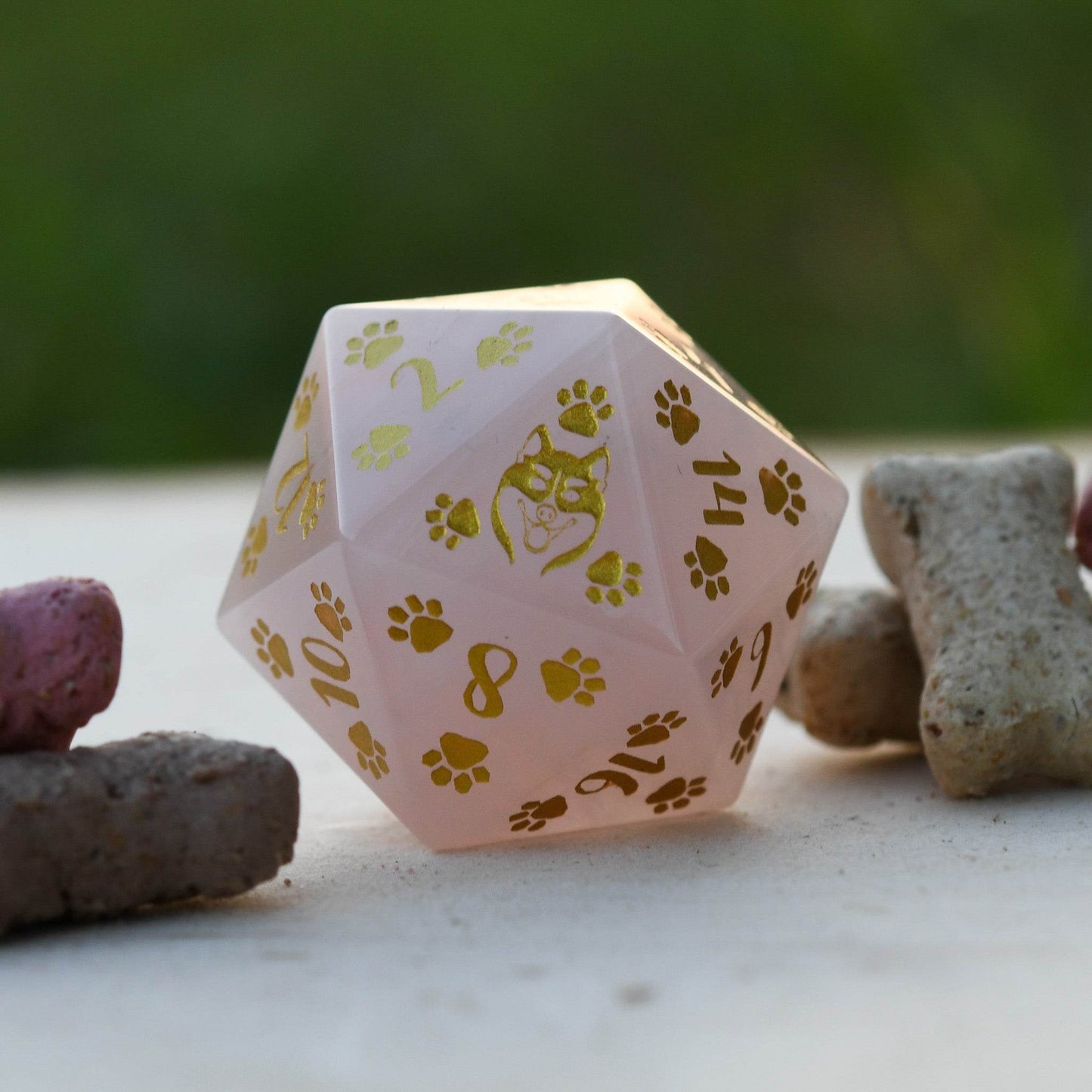 Husky Puppy Paws Rose Quartz 30mm D20 - 