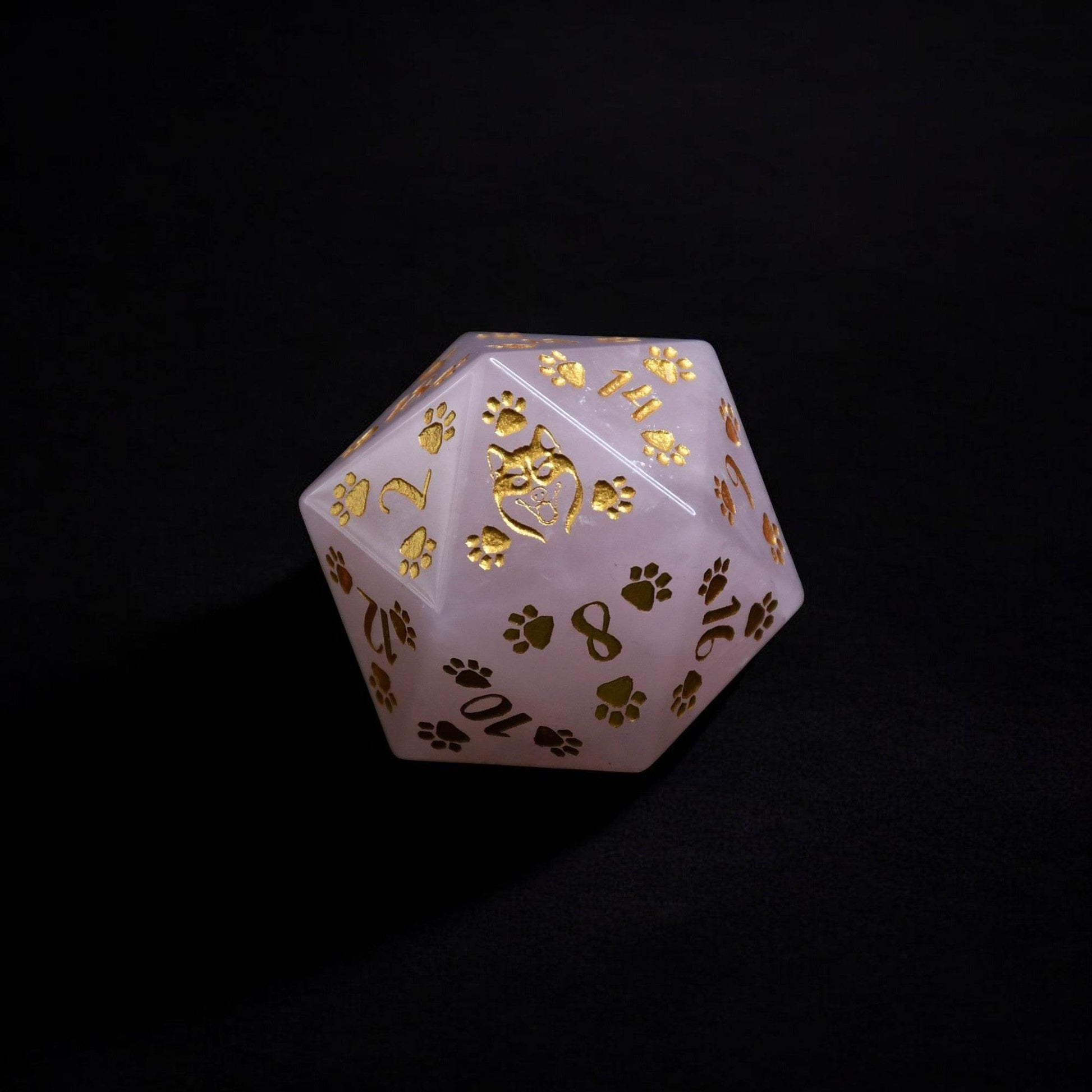 Husky Puppy Paws Rose Quartz 30mm D20 - 