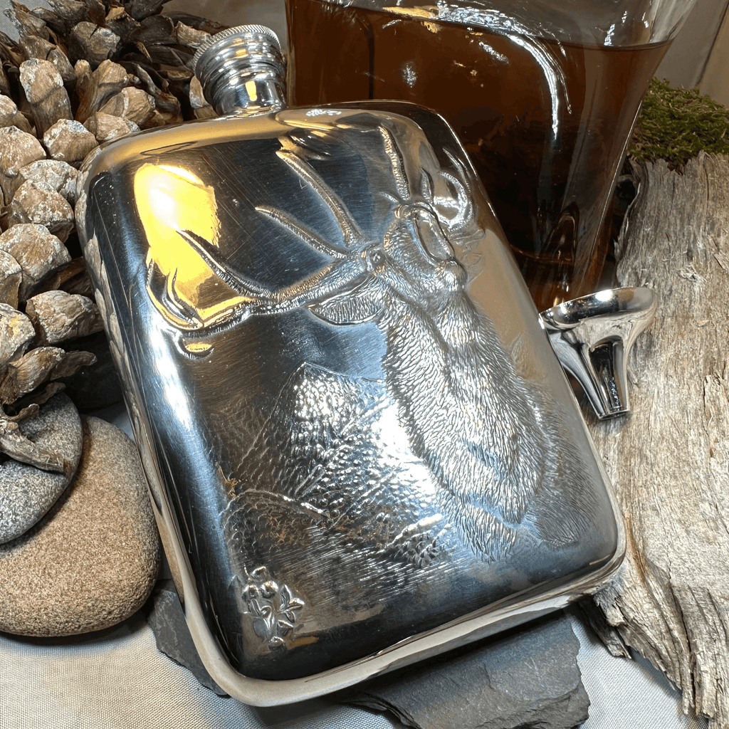 Roaring Stag Pewter Hip Flask - 