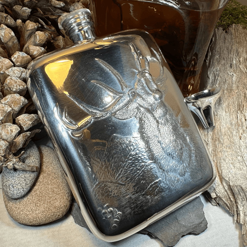 Roaring Stag Pewter Hip Flask - 