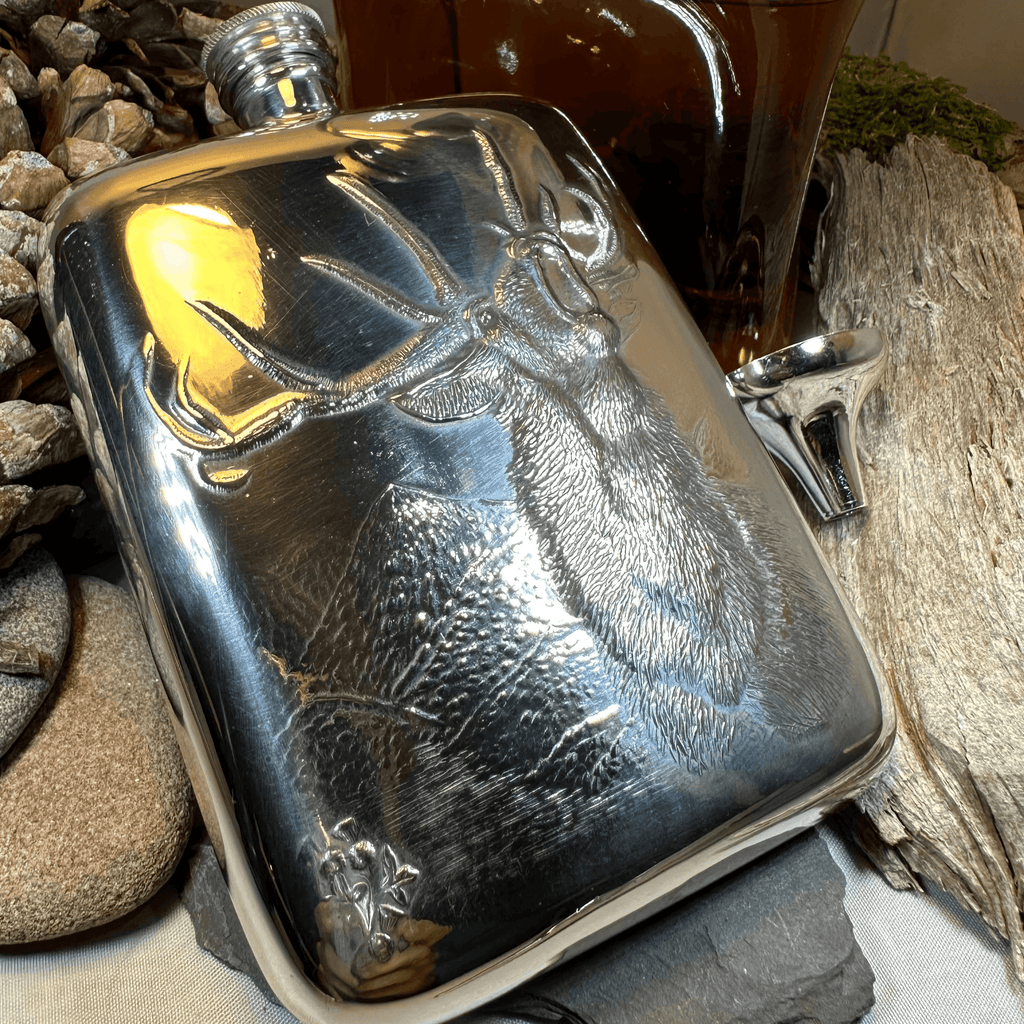 Roaring Stag Pewter Hip Flask - 