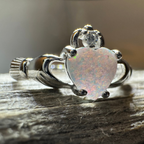 White Fire Opal Claddagh Ring