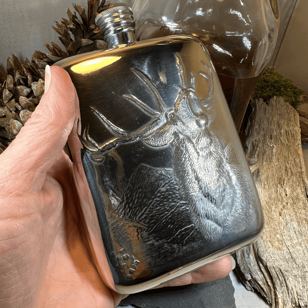 Roaring Stag Pewter Hip Flask - 