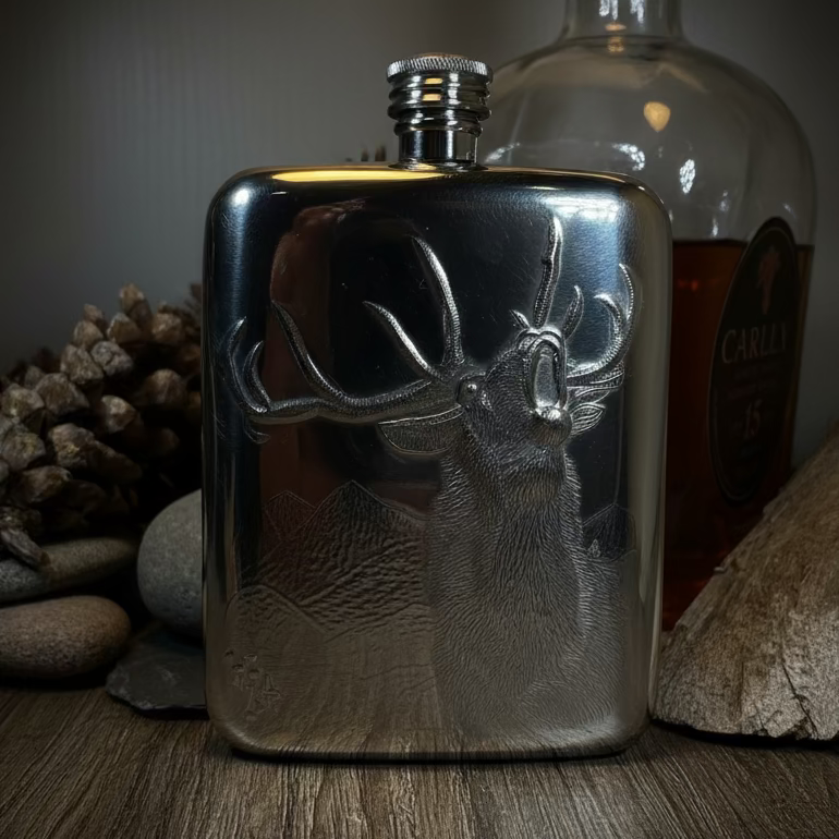 Roaring Stag Pewter Hip Flask