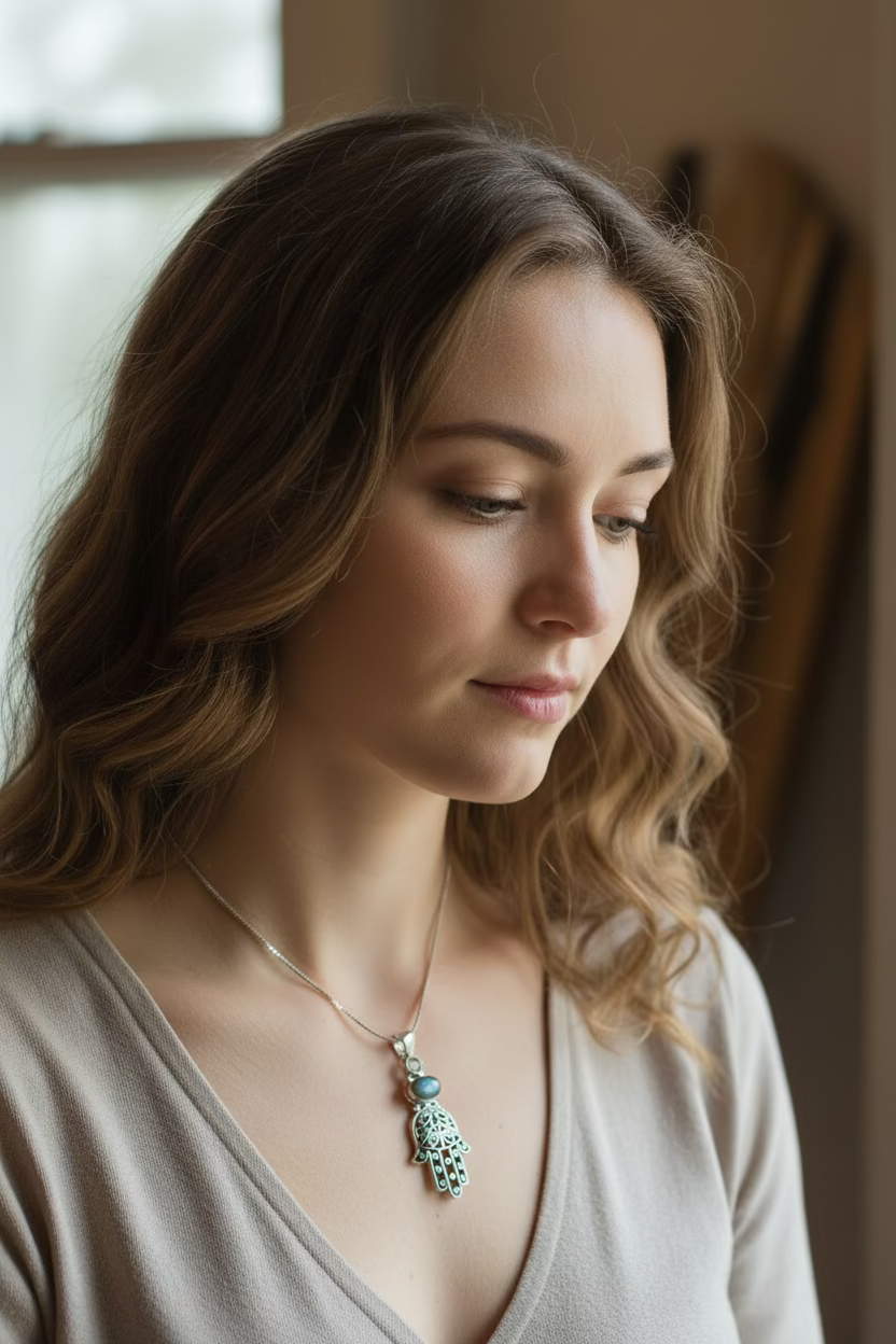 Hamsa Hand Labradorite Necklace