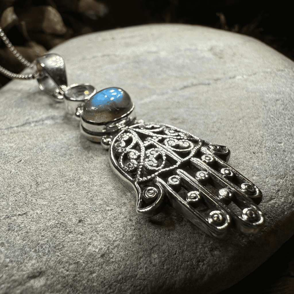 Hamsa Hand Labradorite Necklace - 18