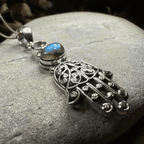 Hamsa Hand Labradorite Necklace - 18