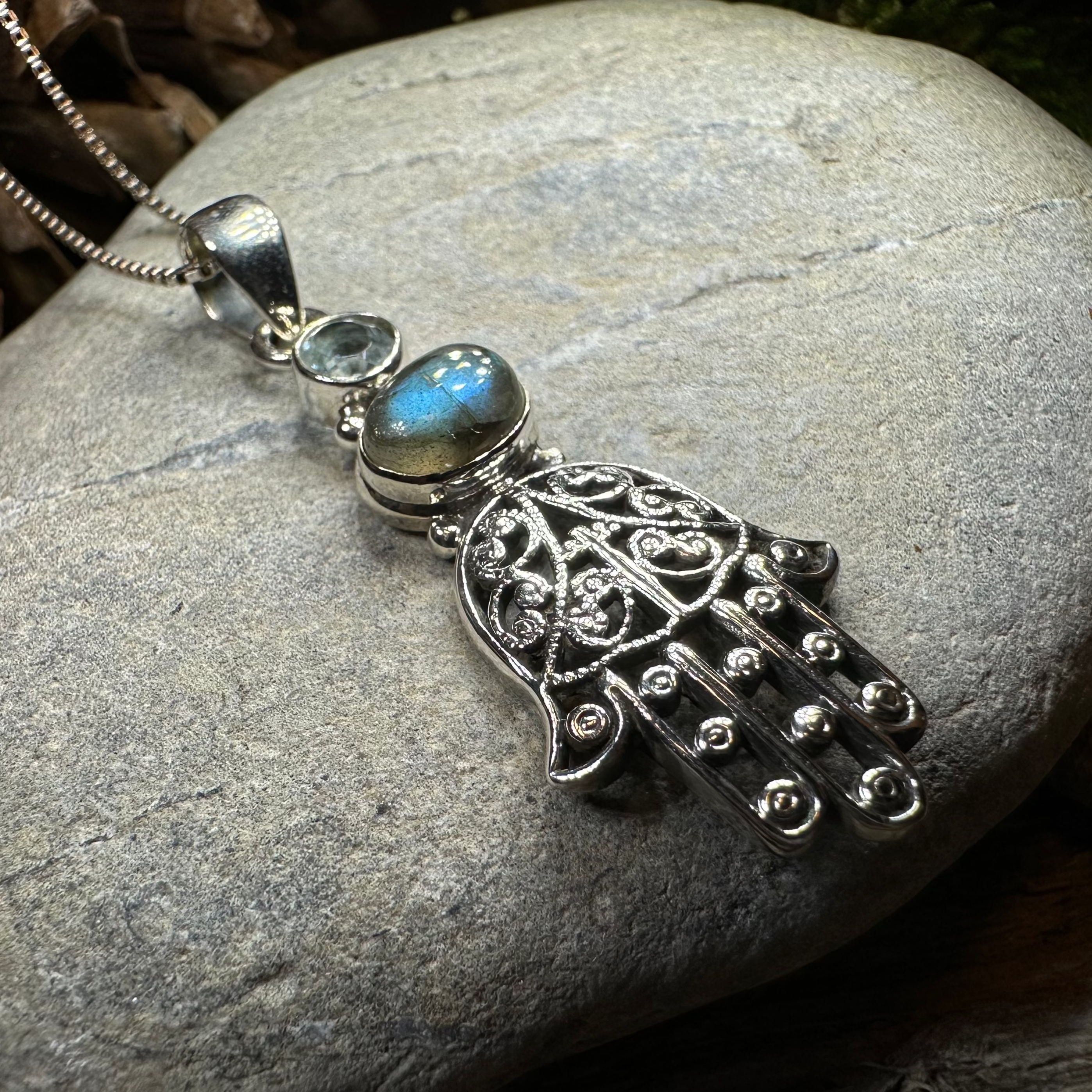 Hamsa Hand Labradorite Necklace