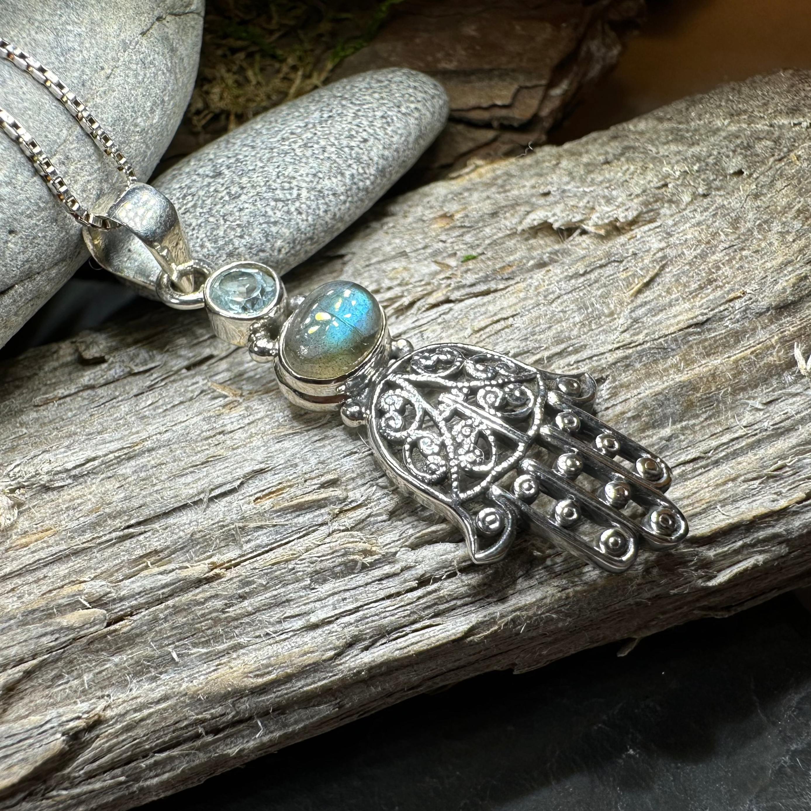 Hamsa Hand Labradorite Necklace