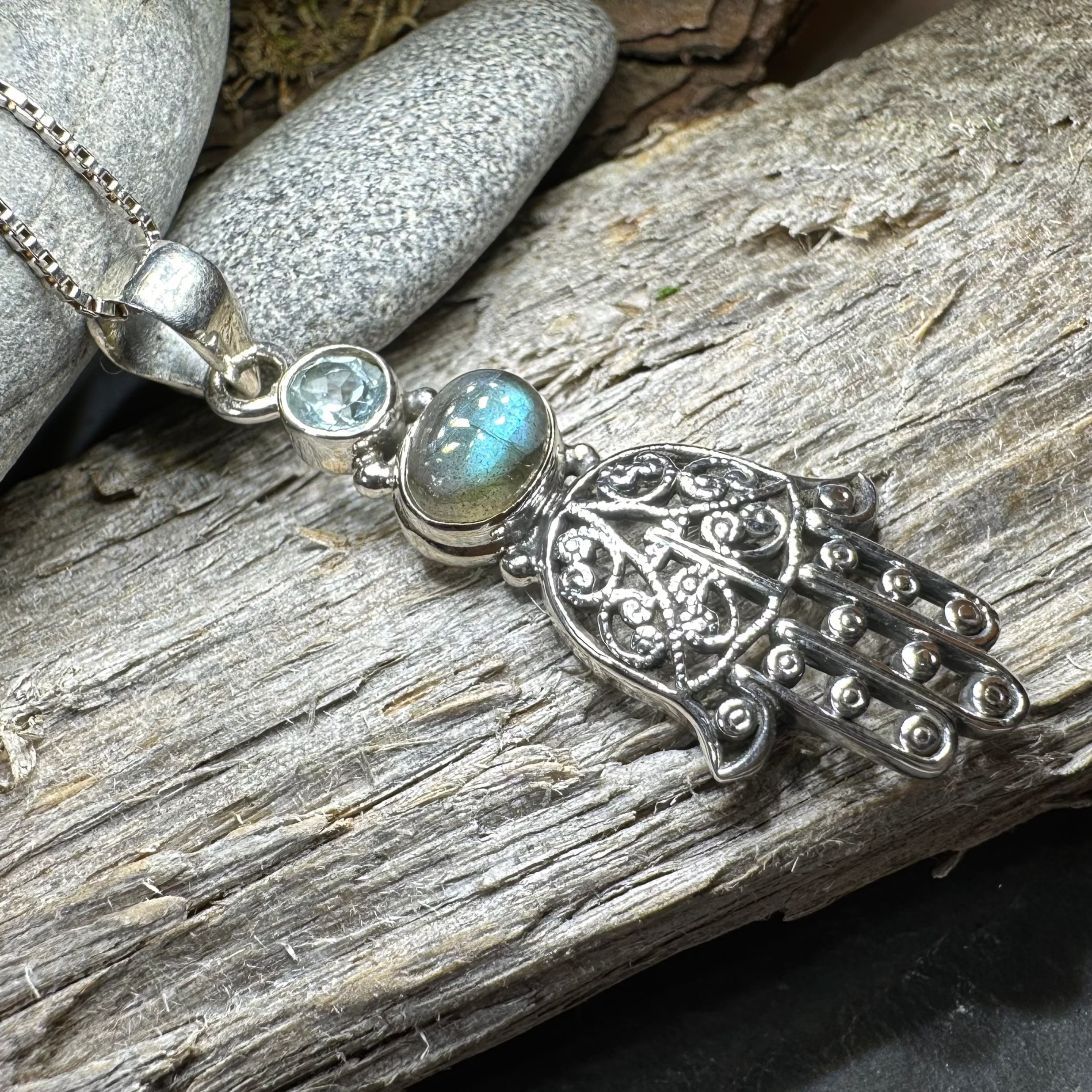 Hamsa Hand Labradorite Necklace