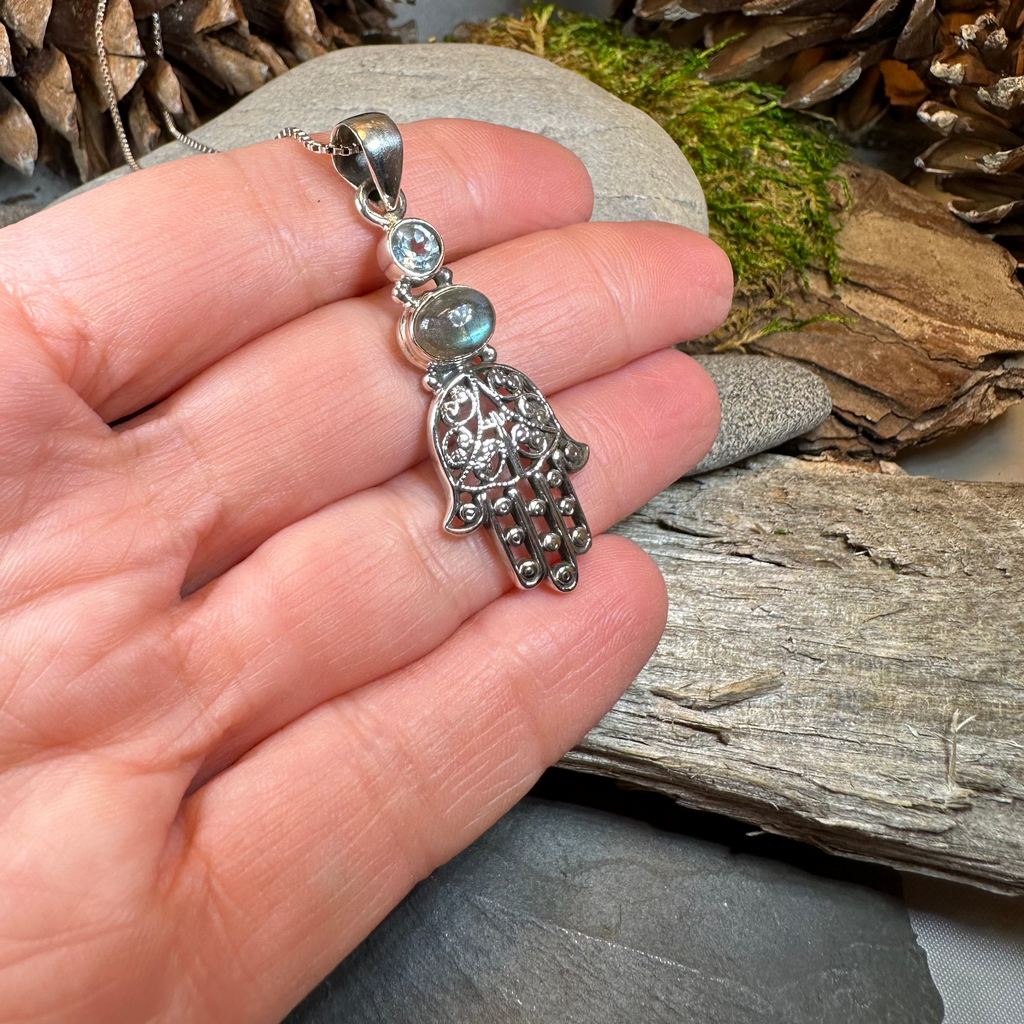 Hamsa Hand Labradorite Necklace