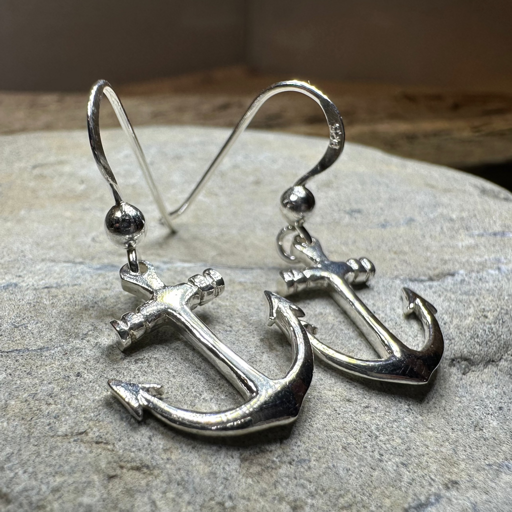 Petite Anchor SIlver Earrings
