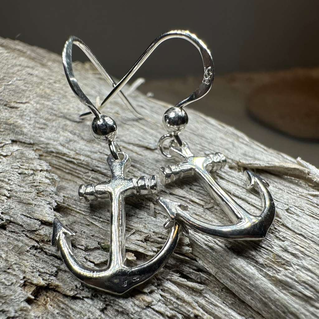 Petite Anchor SIlver Earrings