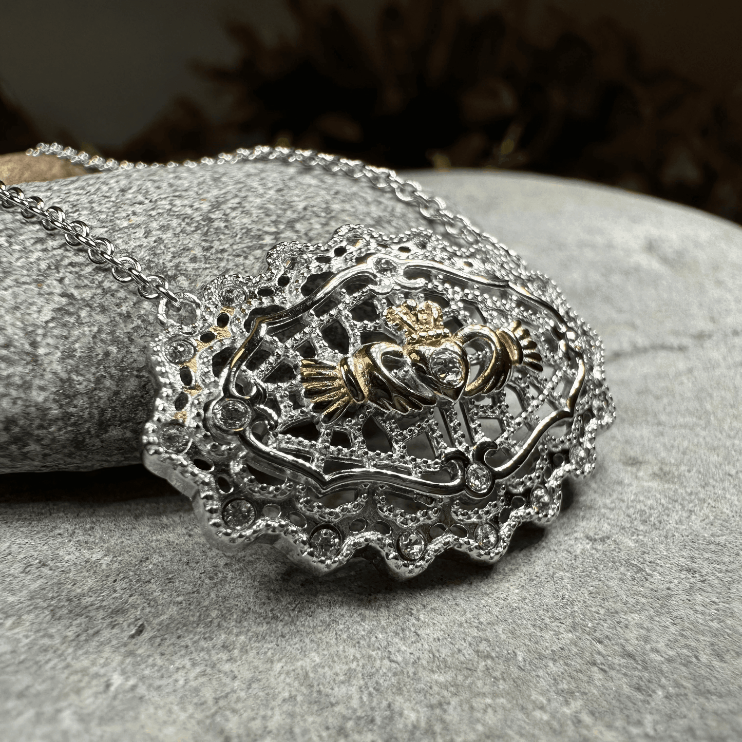 Irish Lace Claddagh Necklace - 