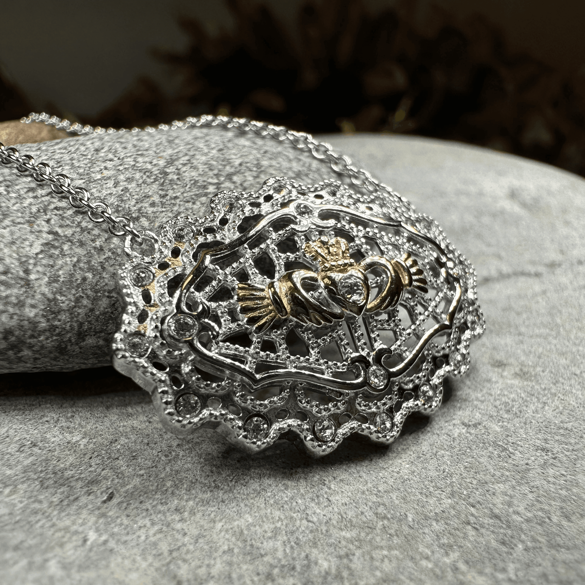Irish Lace Claddagh Necklace - 