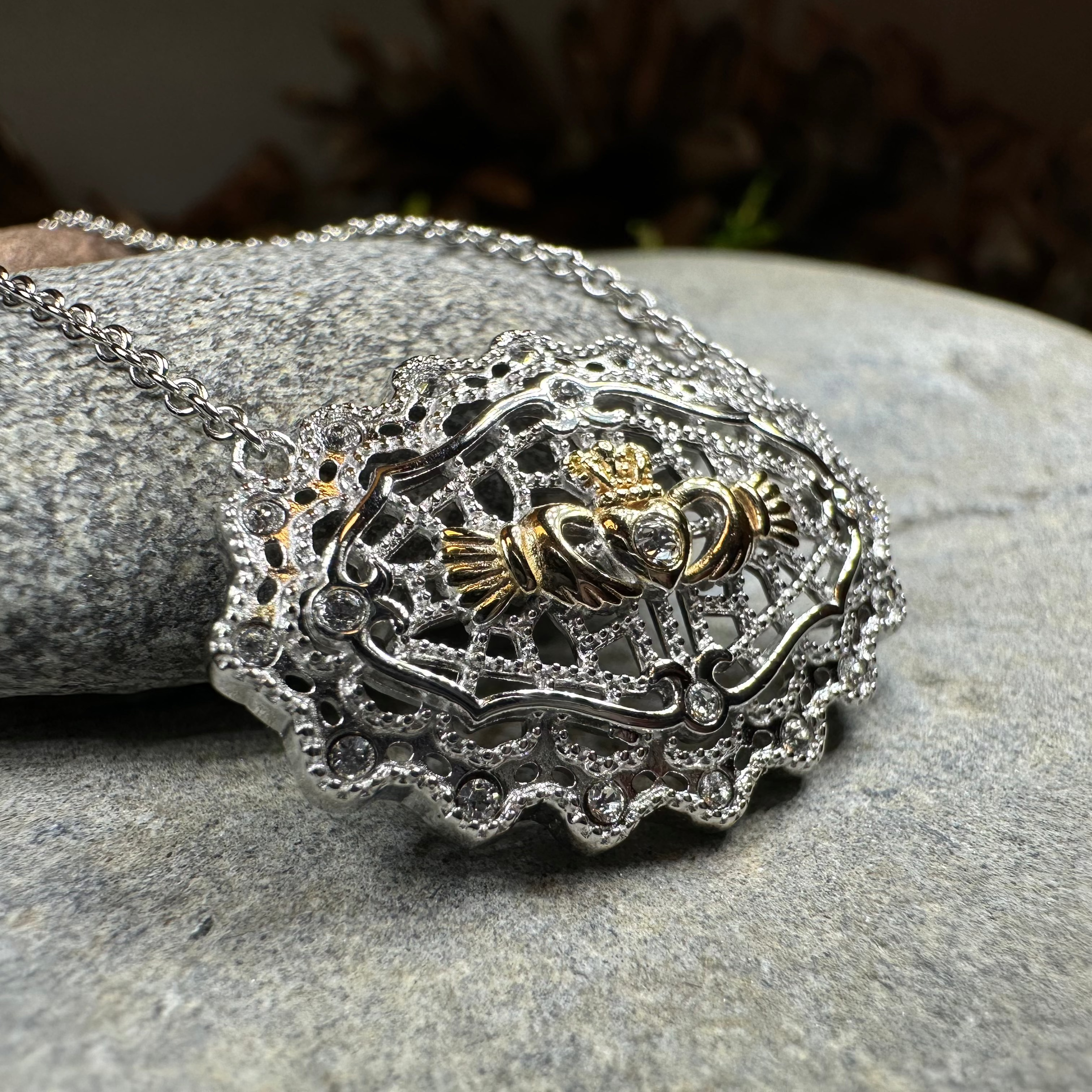 Irish Lace Claddagh Necklace