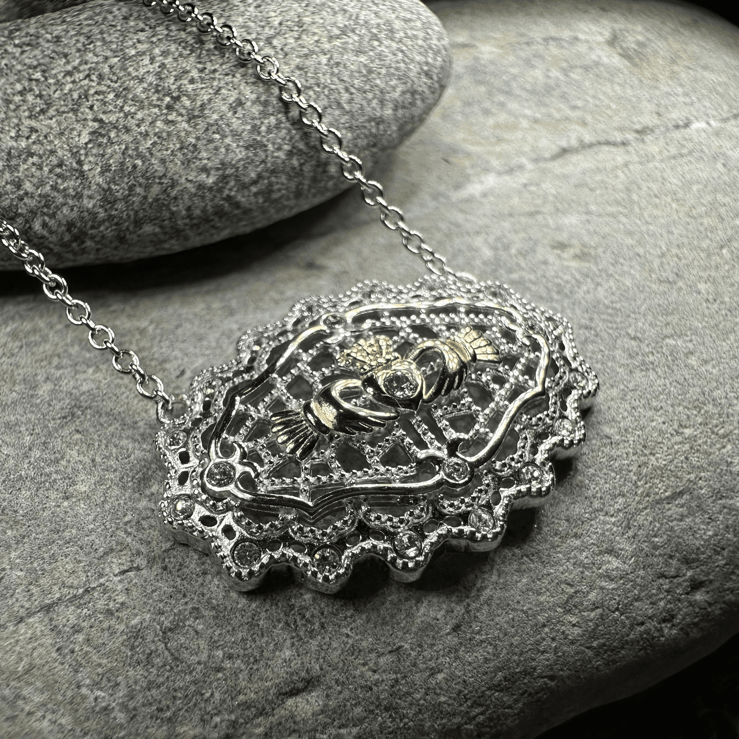 Irish Lace Claddagh Necklace - 