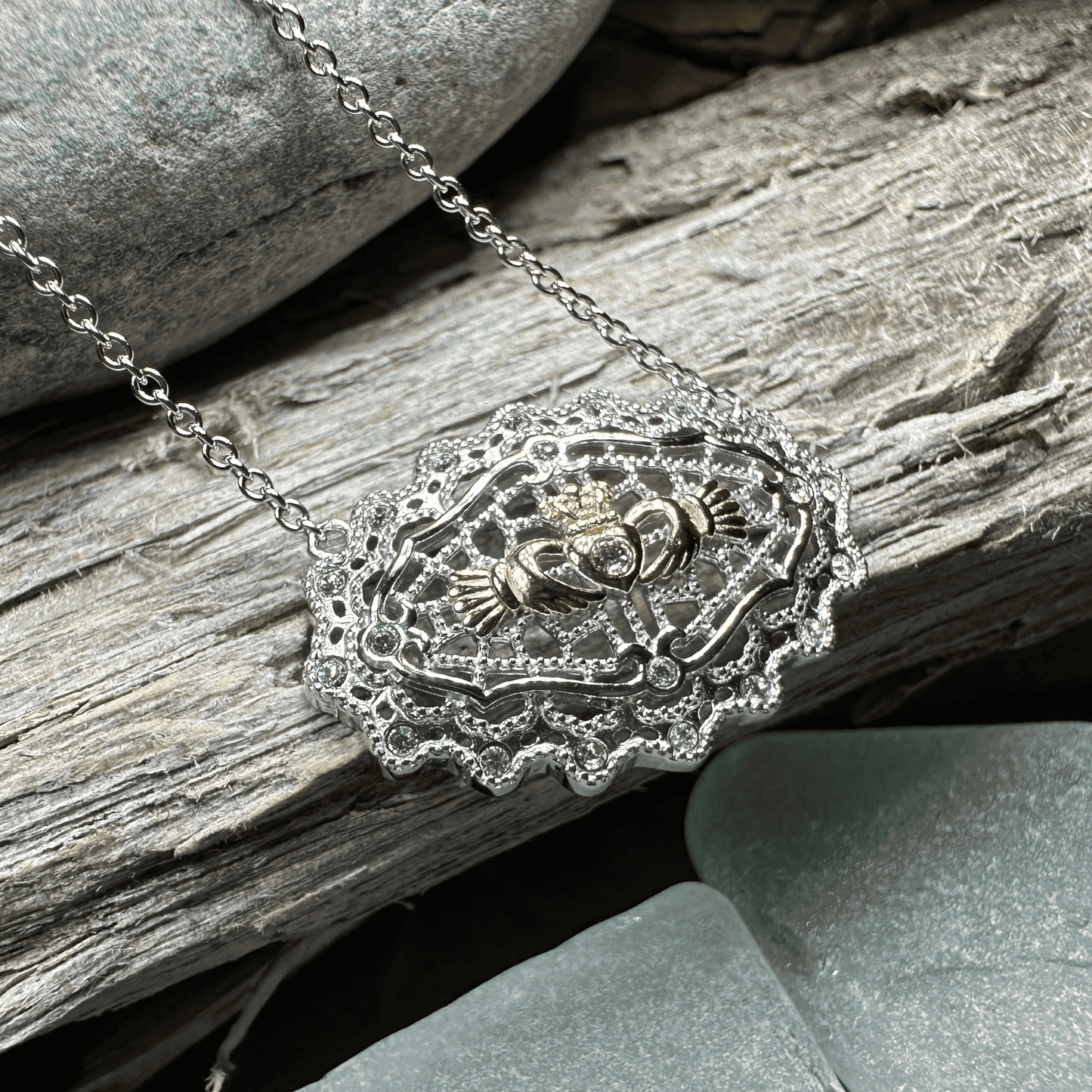Irish Lace Claddagh Necklace - 