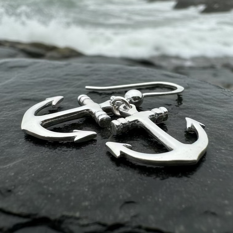 Petite Anchor SIlver Earrings