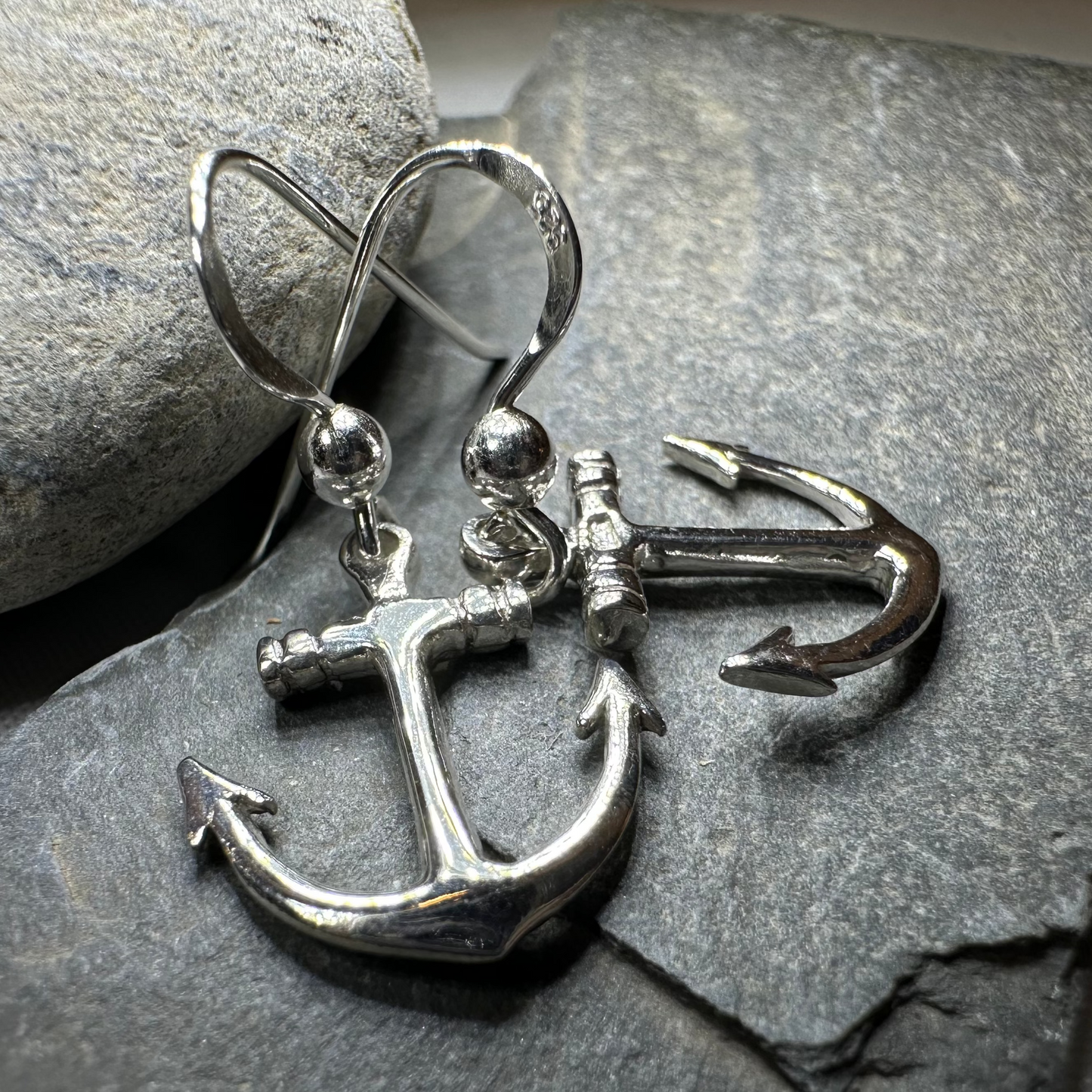 Petite Anchor SIlver Earrings