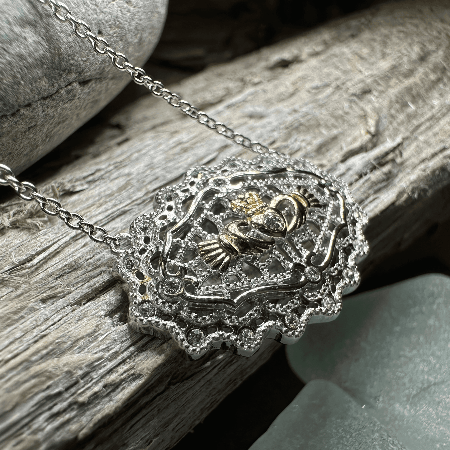 Irish Lace Claddagh Necklace - 