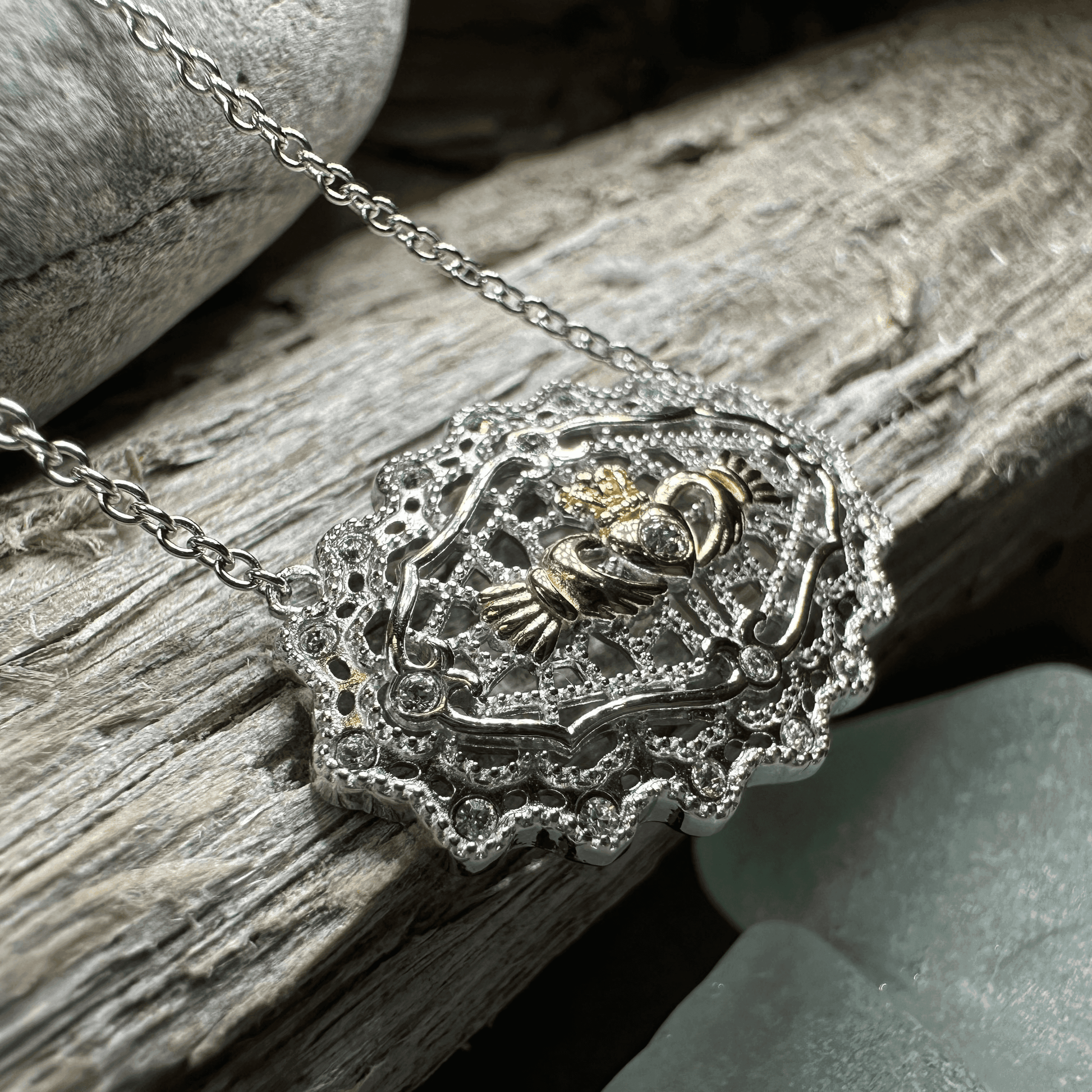 Irish Lace Claddagh Necklace - 