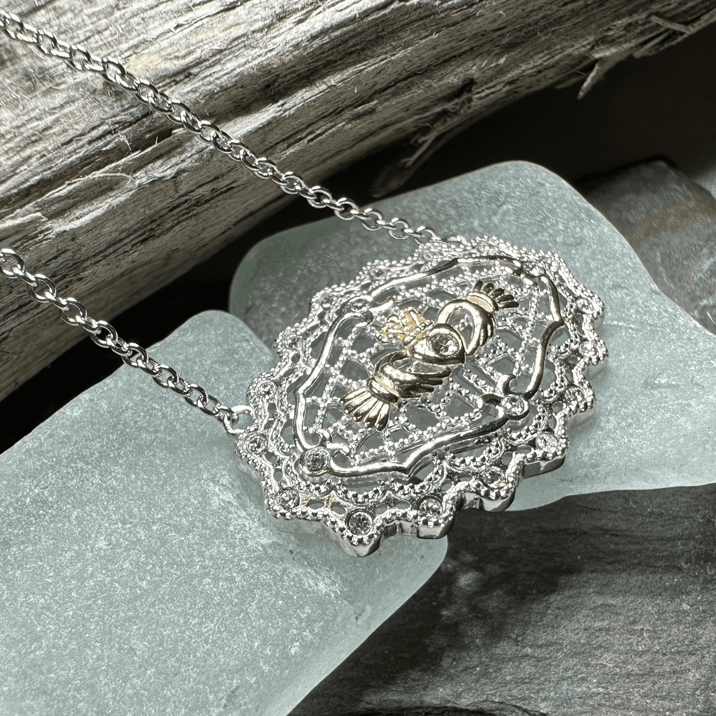 Irish Lace Claddagh Necklace - 