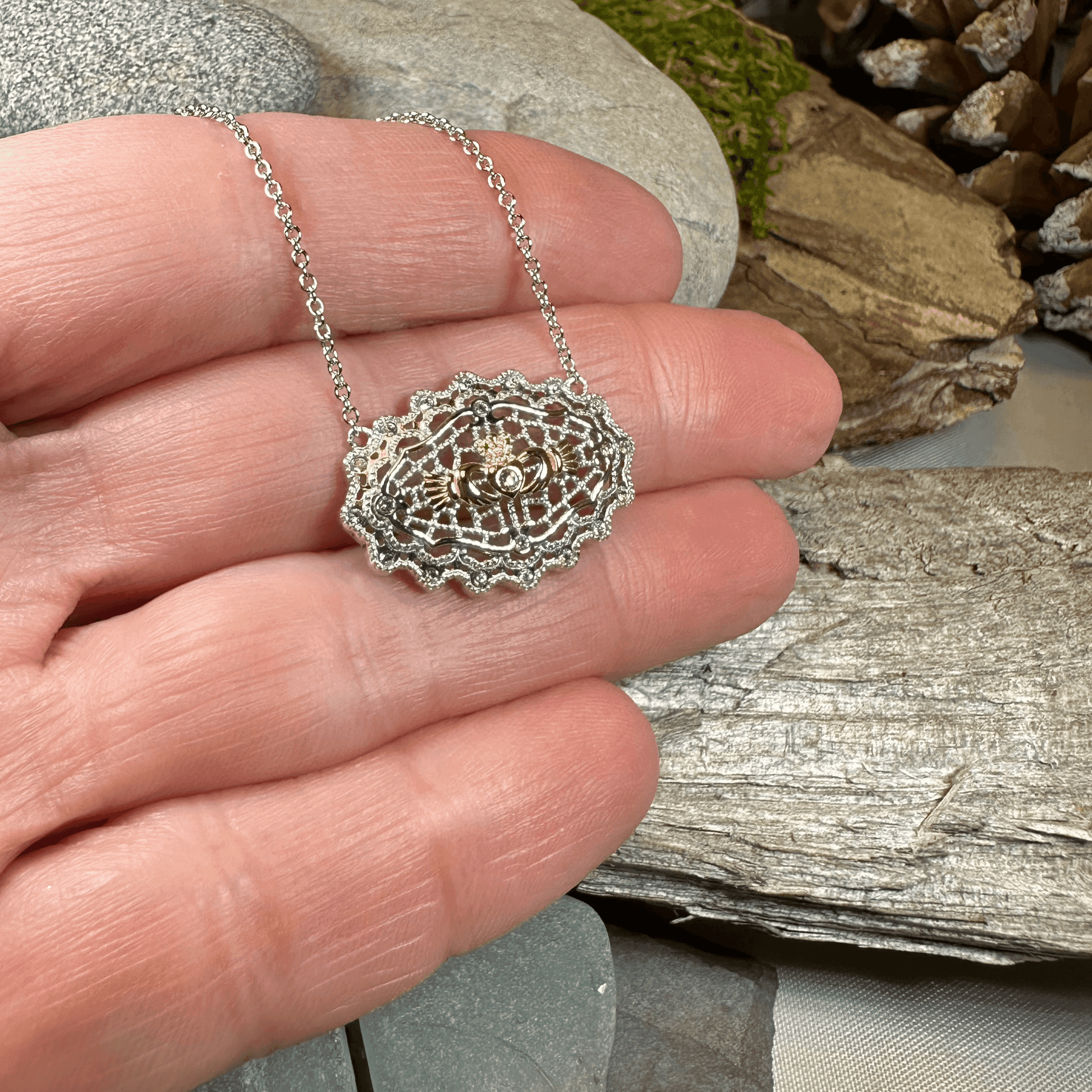 Irish Lace Claddagh Necklace - 
