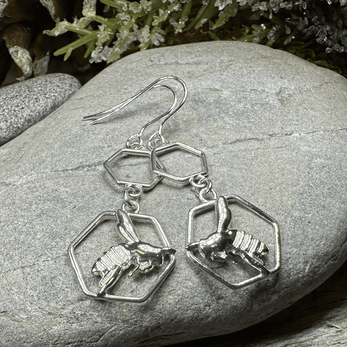 Honeycomb Bee Earrings - 