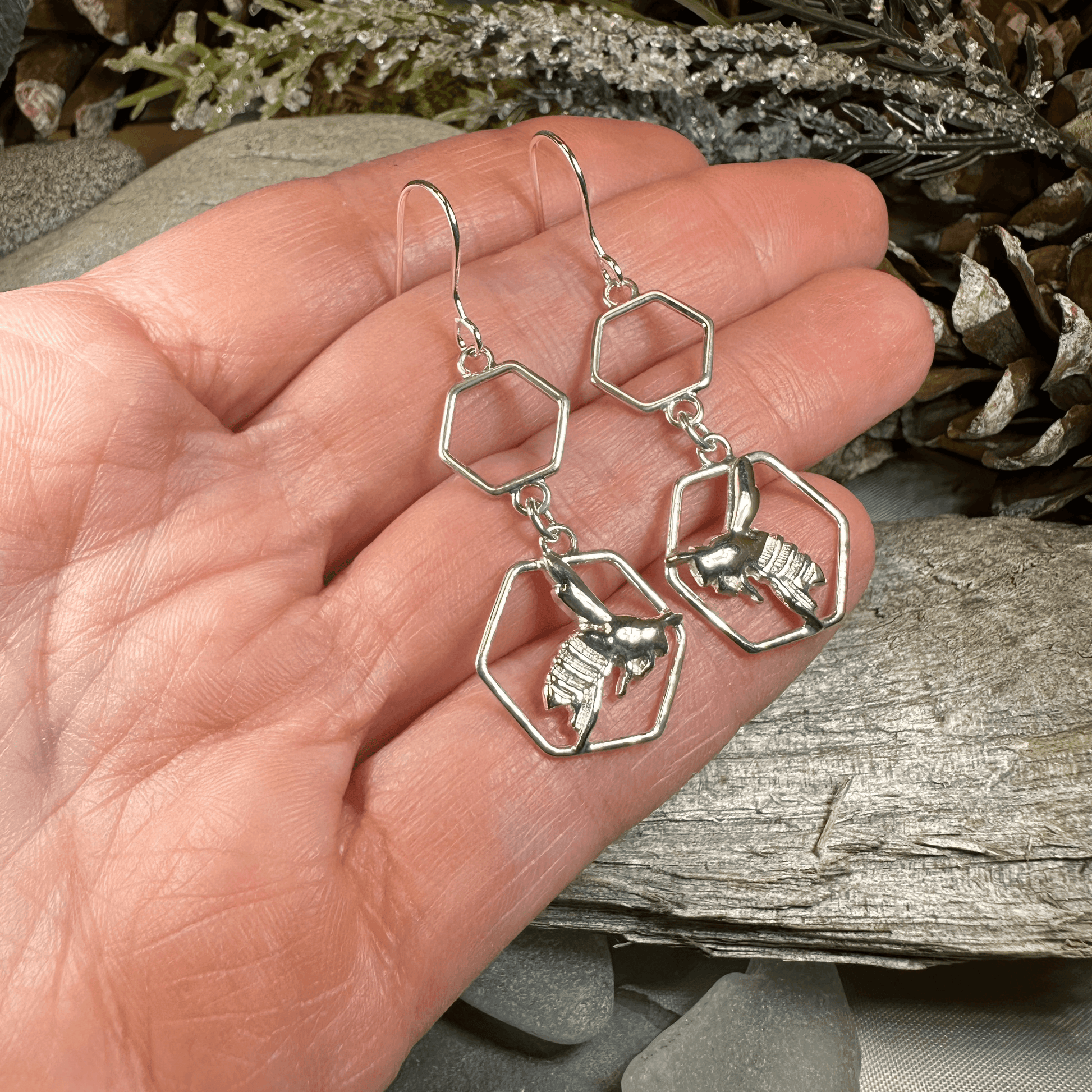 Honeycomb Bee Earrings - 