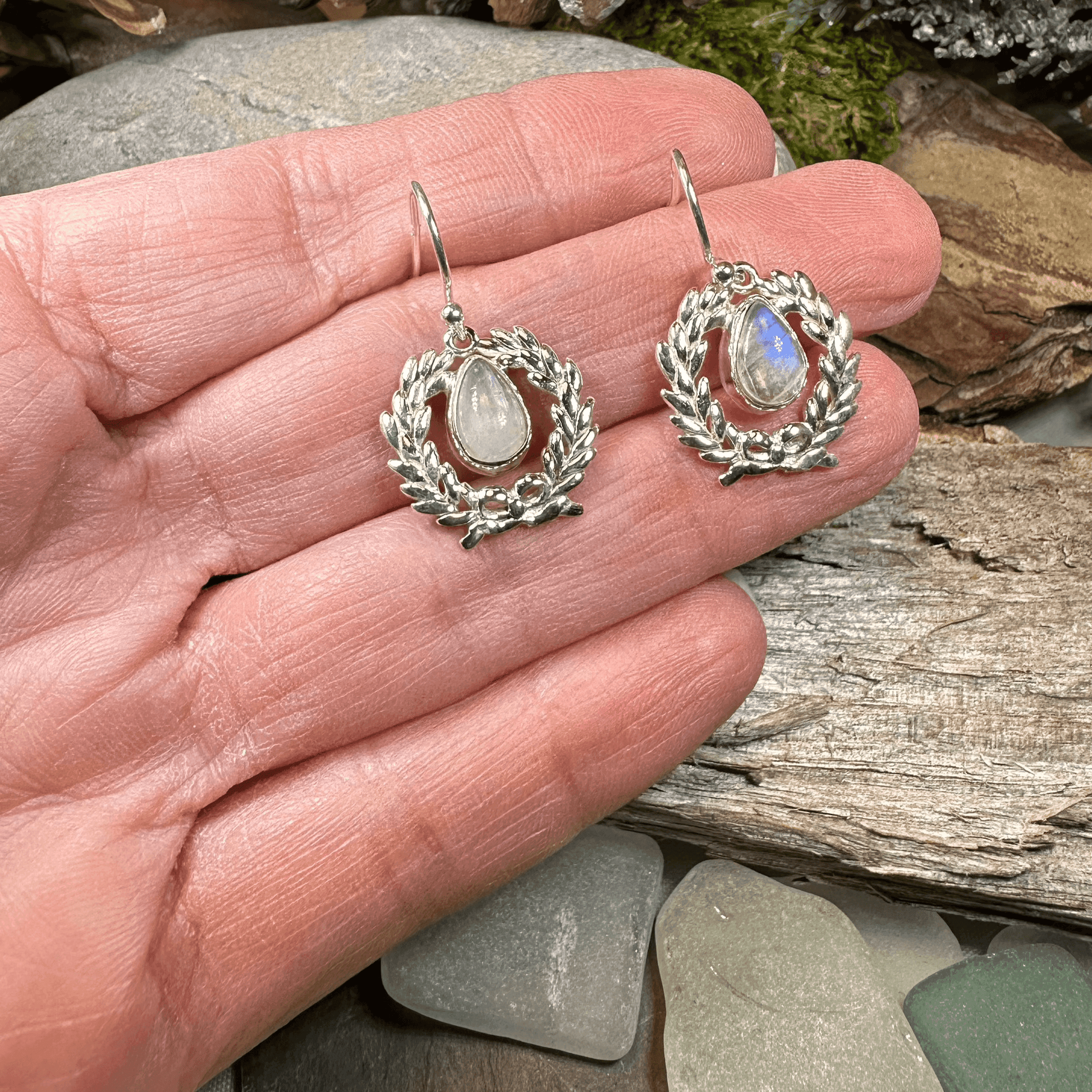 Celtic Victory Wreath Earrings - Moonstone