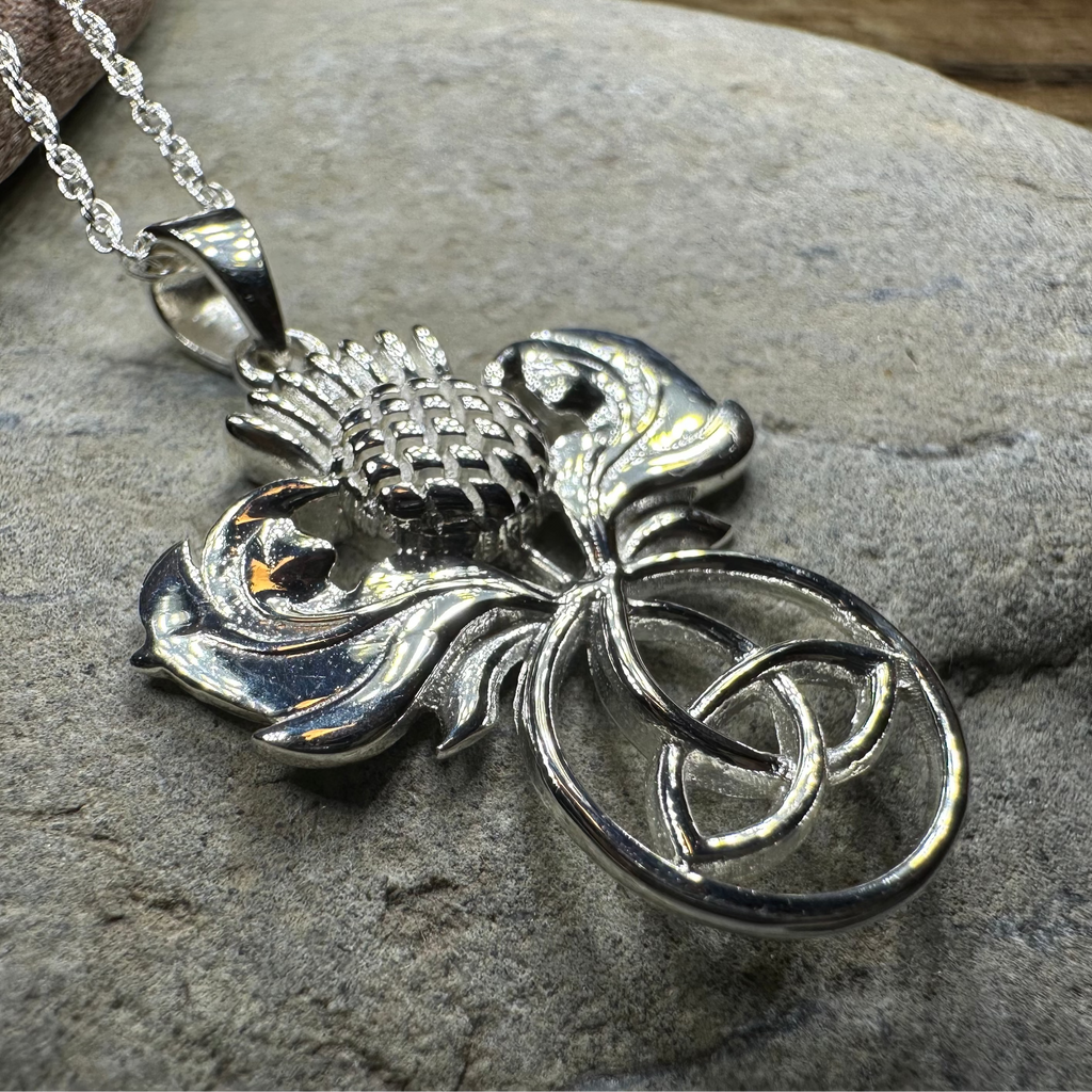 Scottish Thistle Trinity Knot Necklace