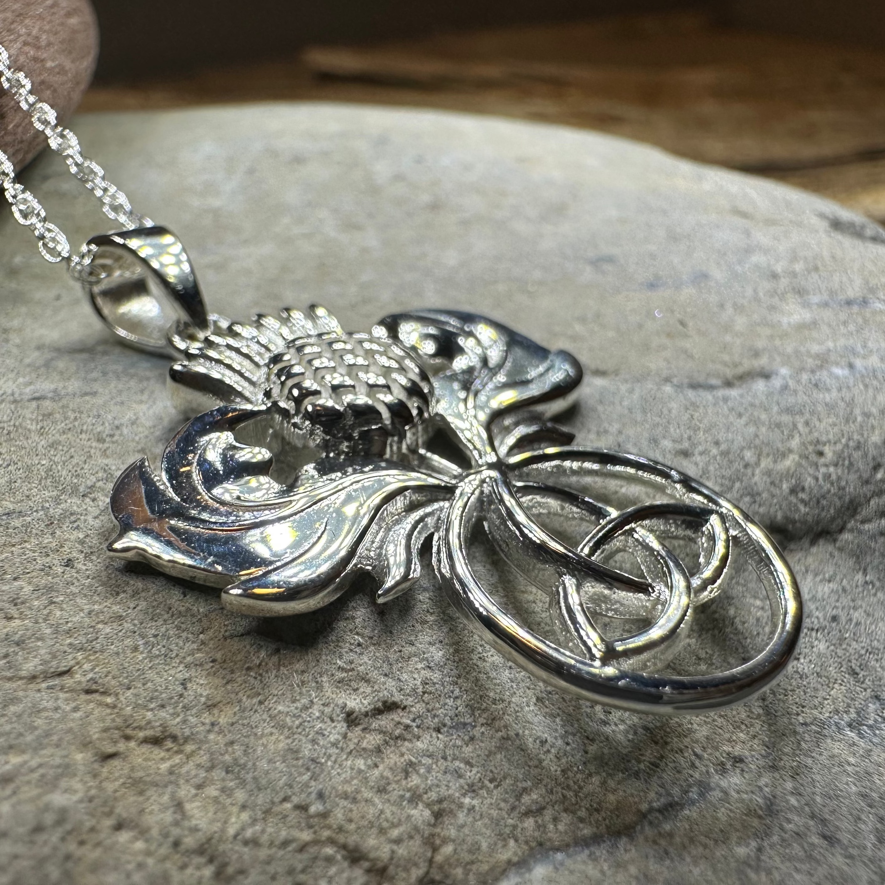 Scottish Thistle Trinity Knot Necklace