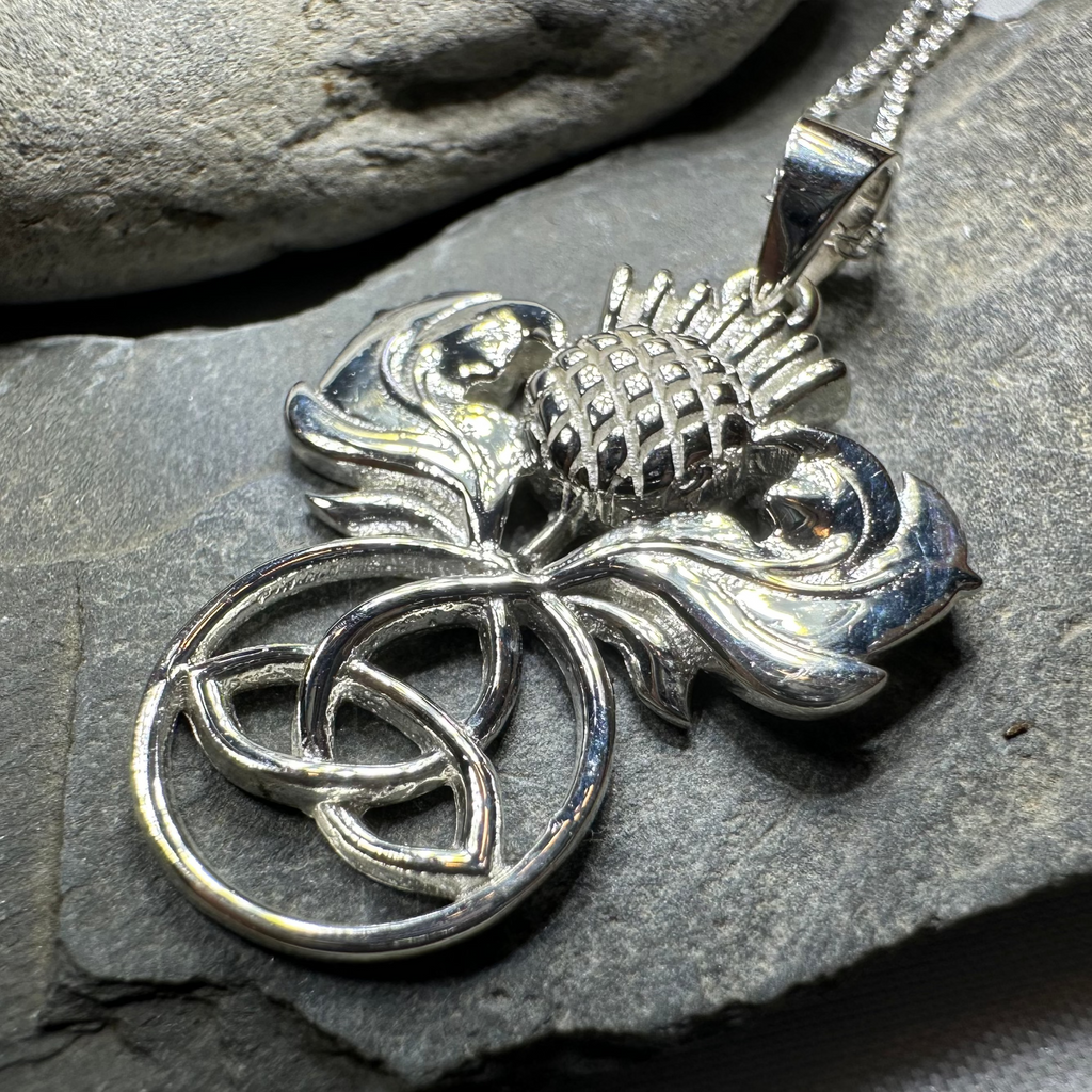 Scottish Thistle Trinity Knot Necklace