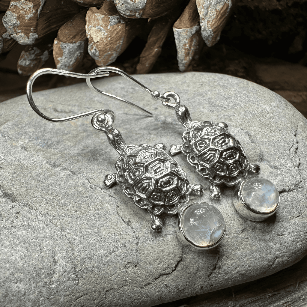 Turtle Moonstone Earrings - Round Stone