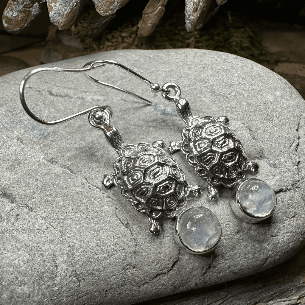 Turtle Moonstone Earrings - Round Stone
