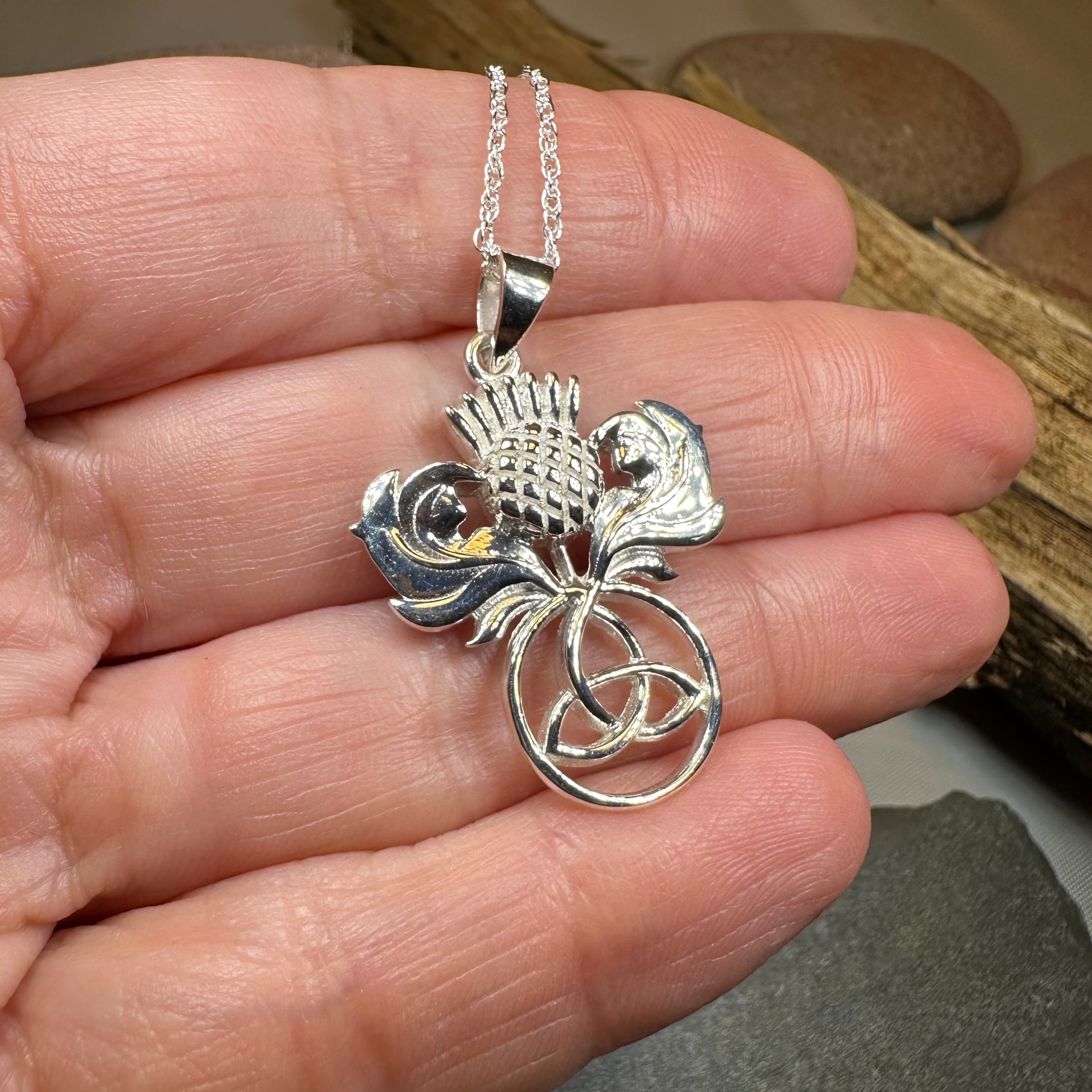 Scottish Thistle Trinity Knot Necklace