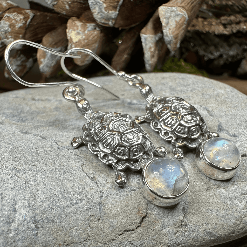 Turtle Moonstone Earrings - Round Stone