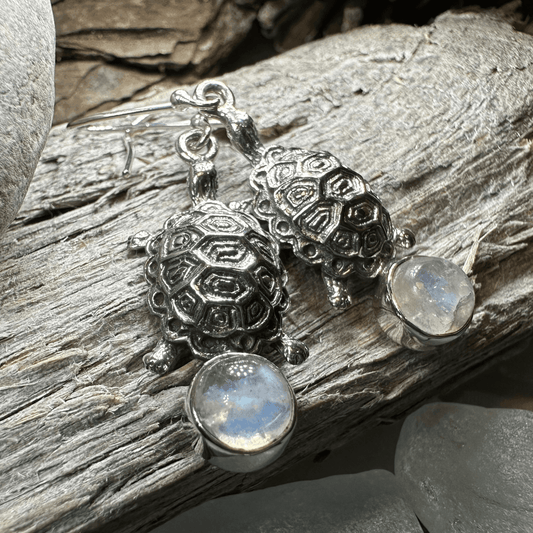 Turtle Moonstone Earrings - Round Stone