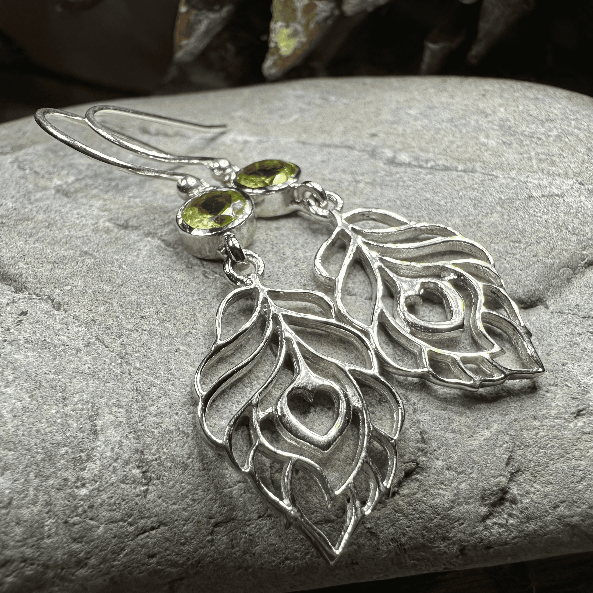 Feather Love Earrings - Peridot