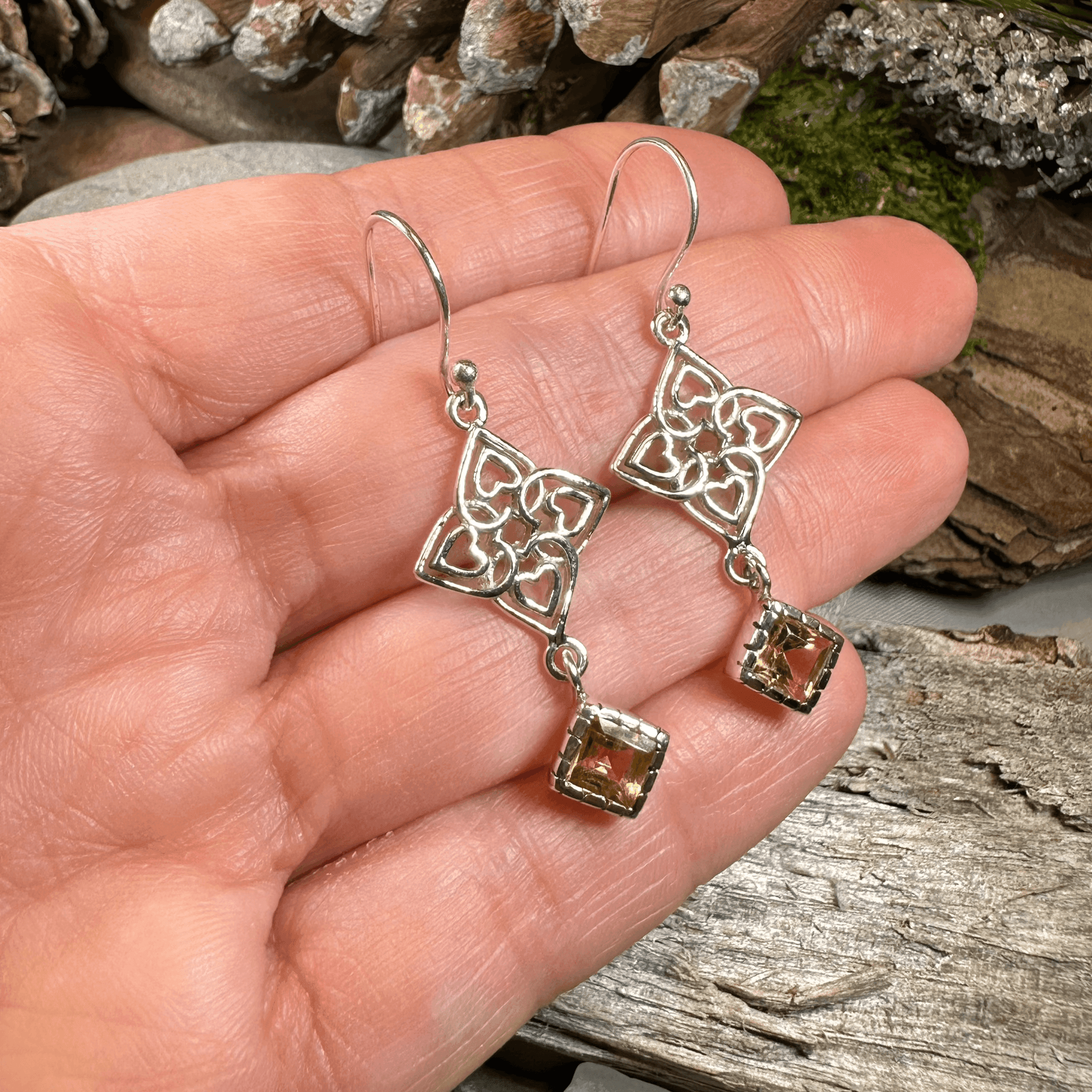 Celtic Love Knot Citrine Earrings - Citrine