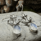 Moonstone Anchor Earrings - Oval Stone