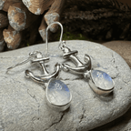 Moonstone Anchor Earrings - Oval Stone