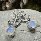 Moonstone Anchor Earrings - Oval Stone