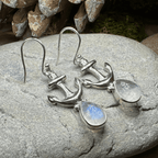 Moonstone Anchor Earrings - Oval Stone