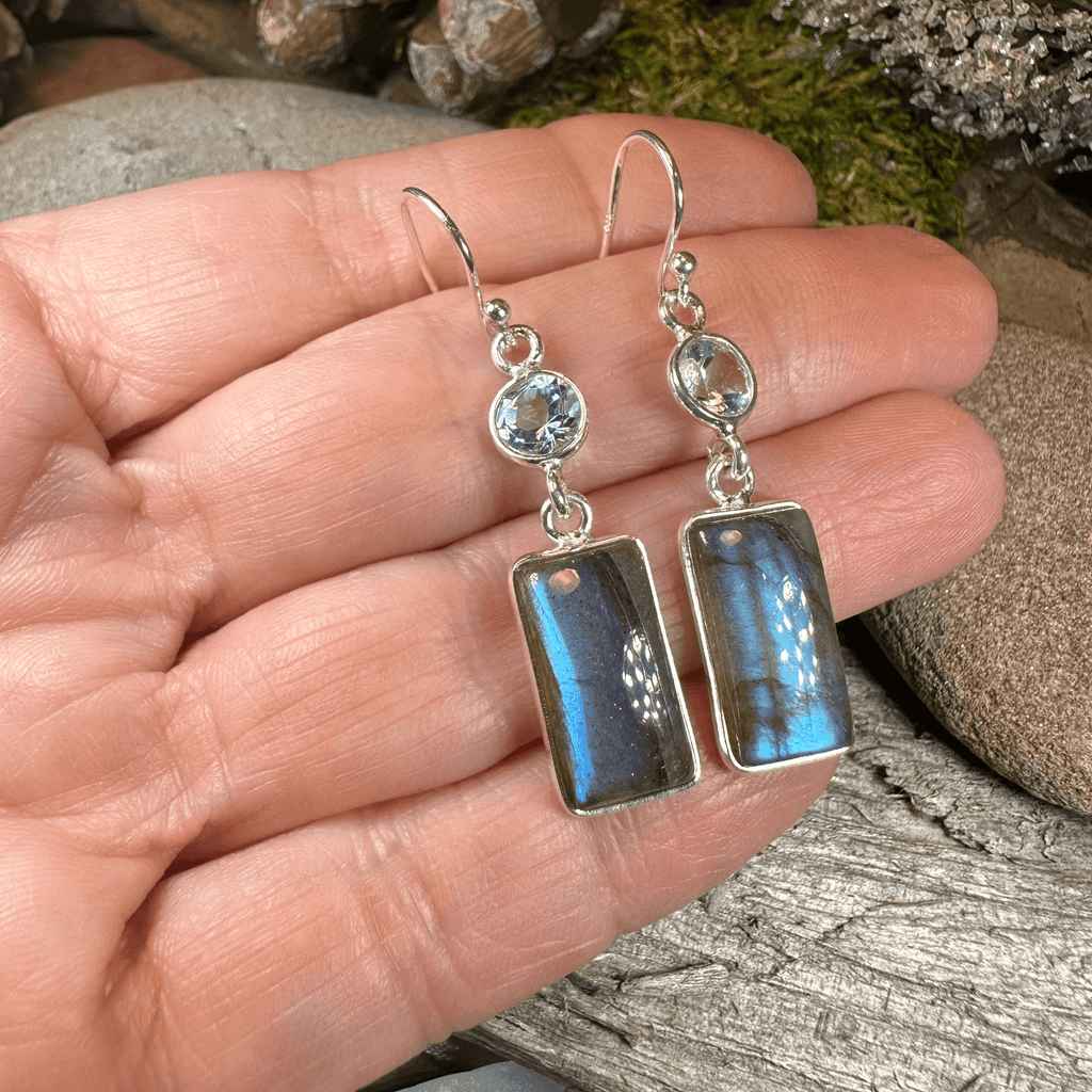 Celtic Waters Earrings - Square Stone Blue Topaz