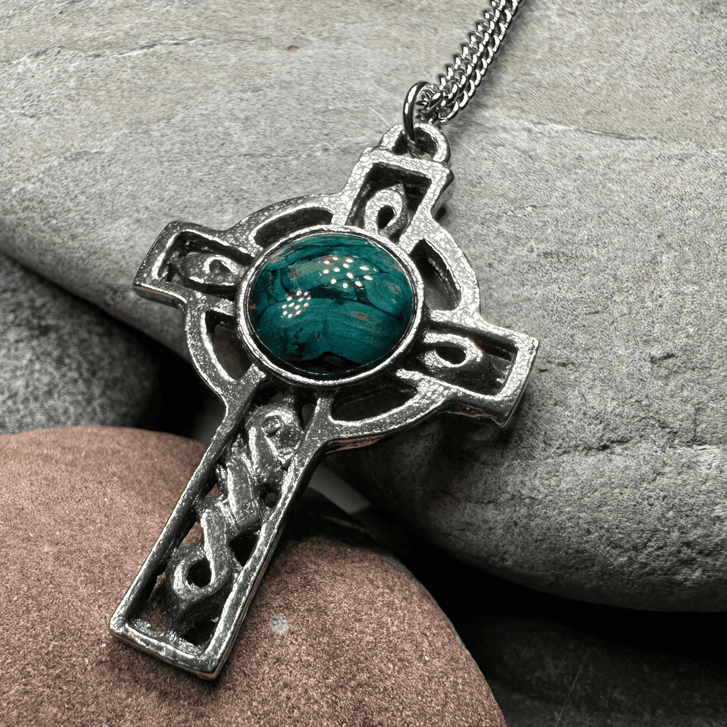 Heathergems Celtic Cross Necklace - Blue Green